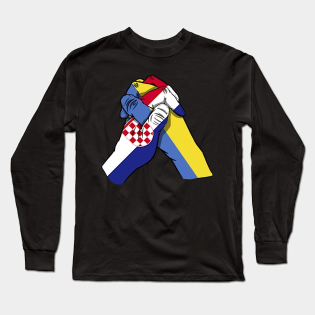 Croatia and Ukraine Flags Holding Hands Ukraine Croatia Roots Long Sleeve T-Shirt by BramCrye